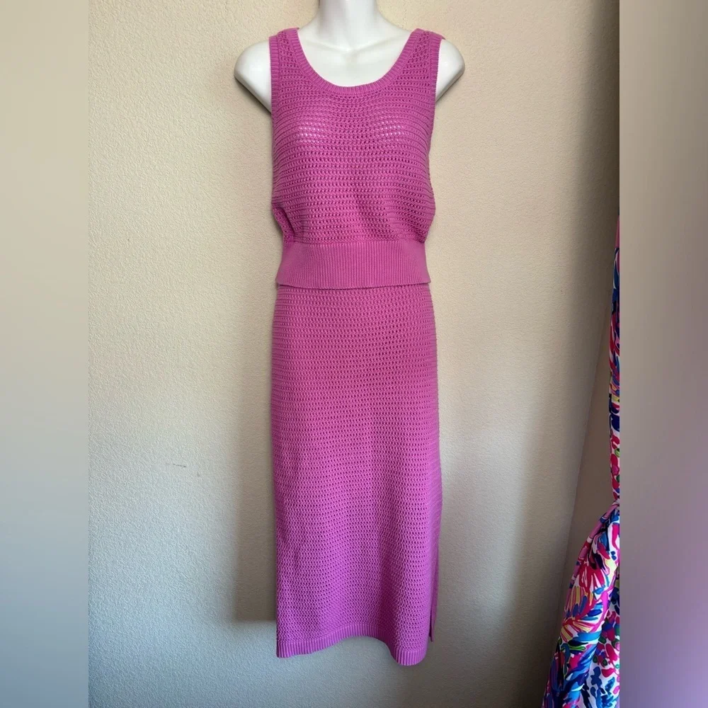 NWT Skies Are Blue Isla Rose Violet Lose Knit Crochet Tank and Midi Skirt Set M - Picture 2 of 13